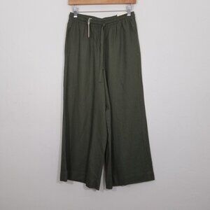 NWT Max Studio Blended Linen Cropped Wide Leg Trouser Pants Pull-On Green Size S